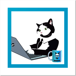 Tuxedo  cat on laptop computer Posters and Art